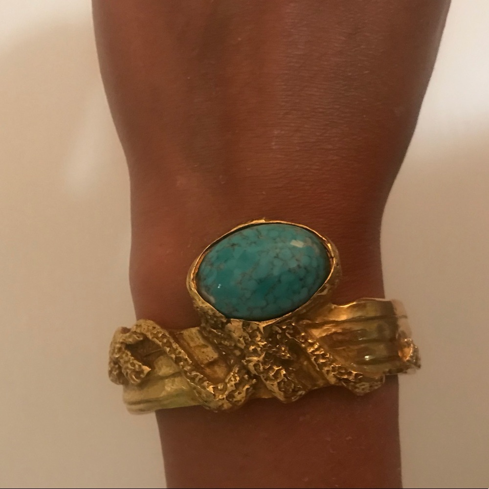 YSL Gold Cuff Bracelet With Cobachon